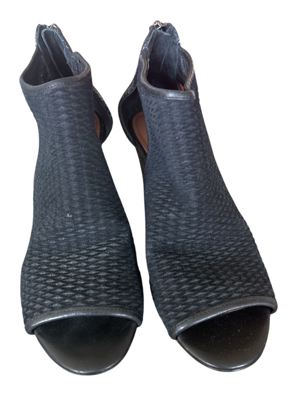 Donald J. Pliner Jace black suede leather perforated cut-out wedge booties